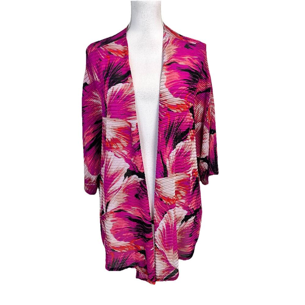 Catherines Open Front Cardigan Duster Plus size 1X 18-20 Pink Purple Stretch